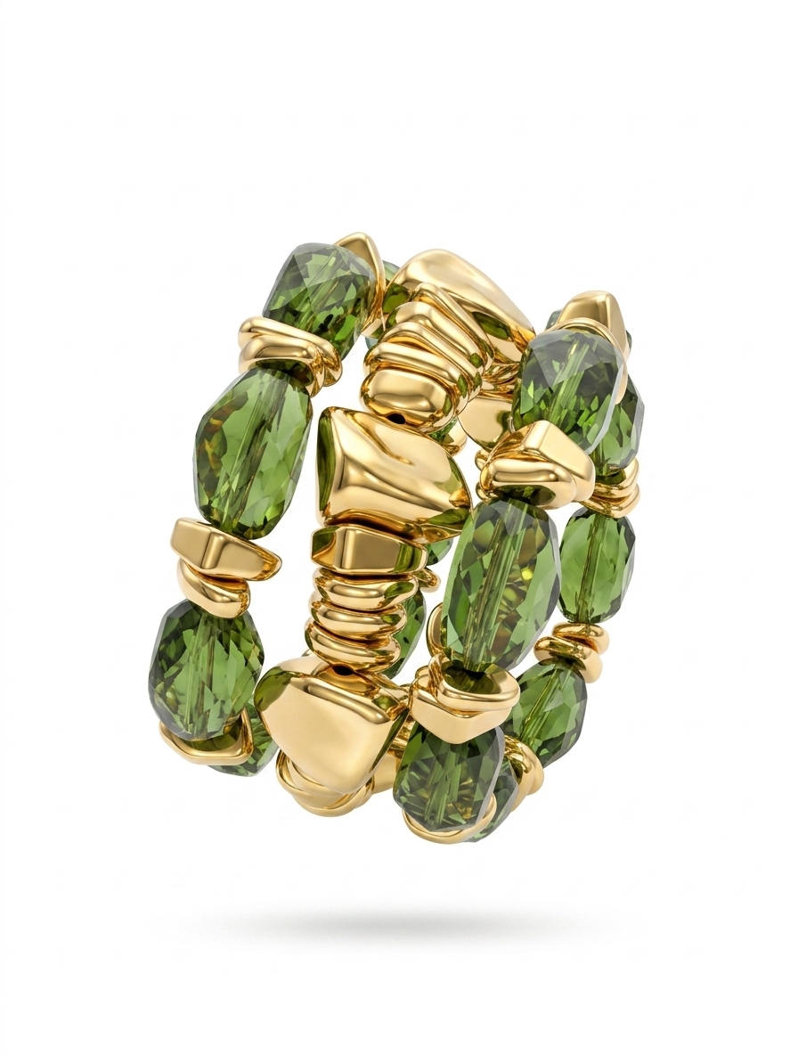 Green Faceted Bead Gold Tone Bracelet for Women