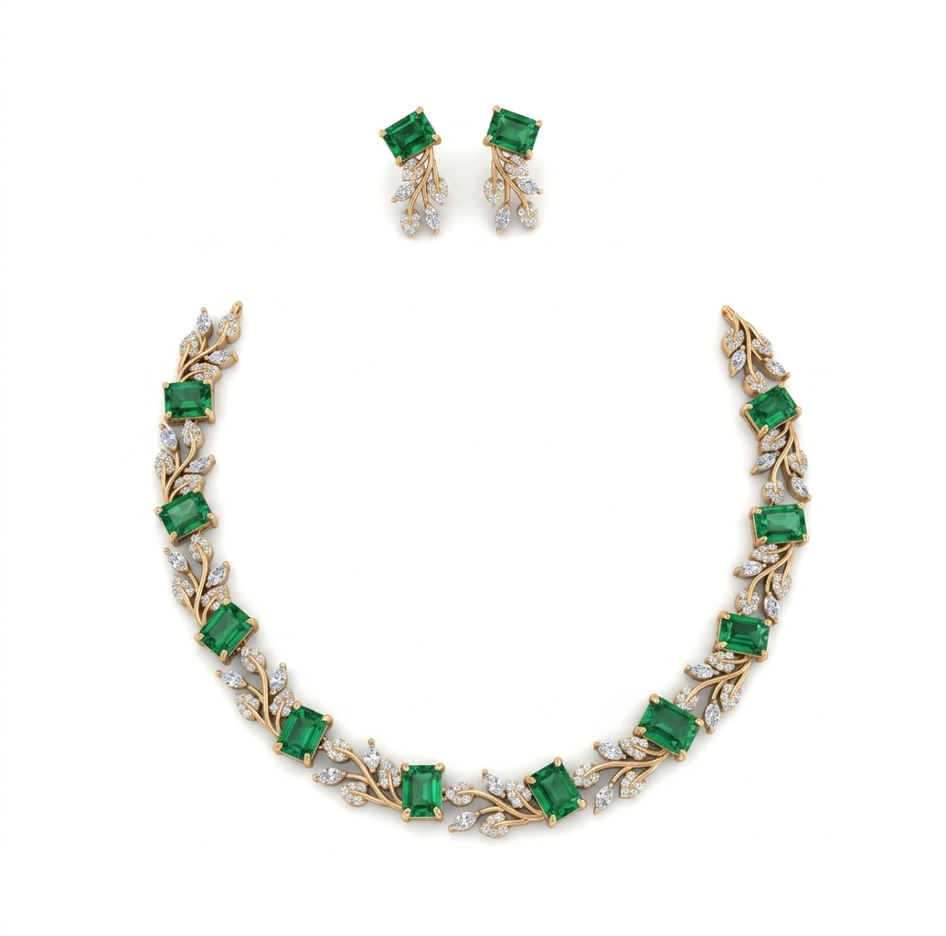 Green Stone Gold Plated Necklace & Earrings Set