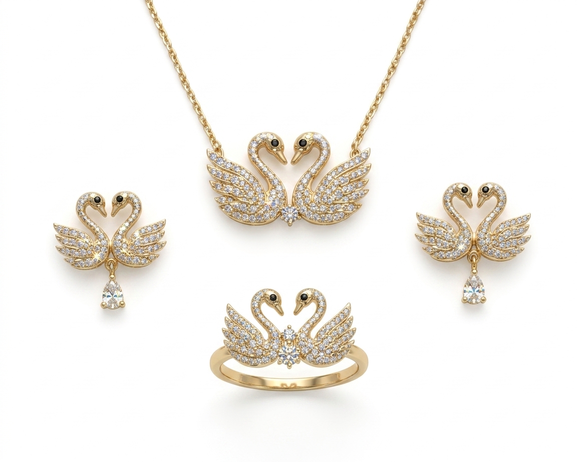 Swan CZ Jewellery Set for Women | Necklace Earrings Ring