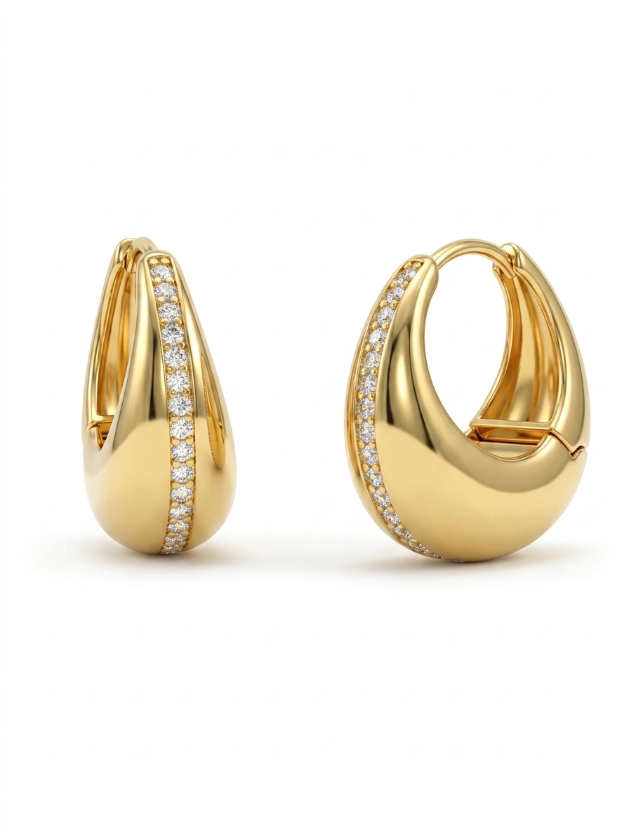 Elegant Gold Plated CZ Puffed Hoop Earrings