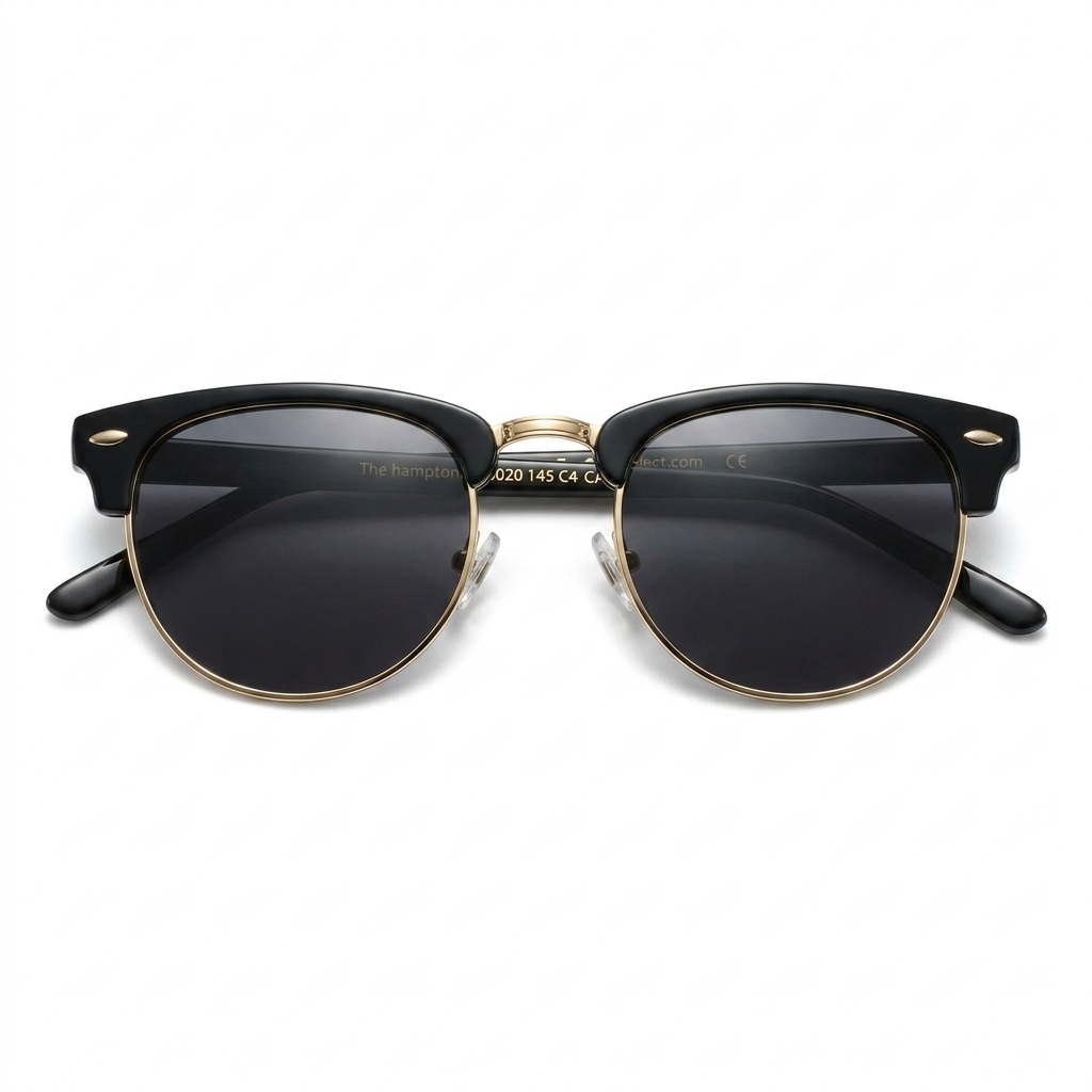 Classic Clubmaster Sunglasses Black Gold