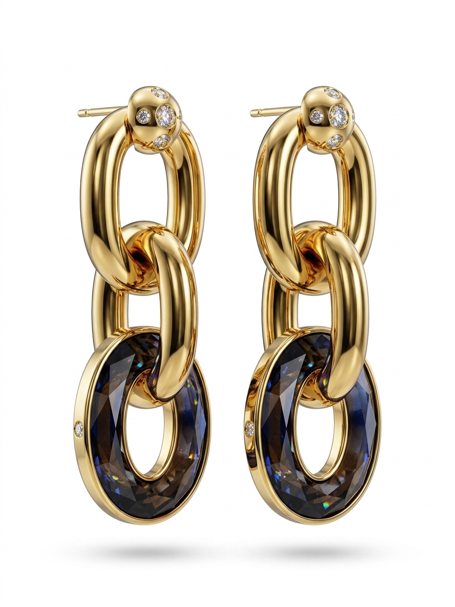 Stylish Chain Link Crystal Drop Earrings for Women