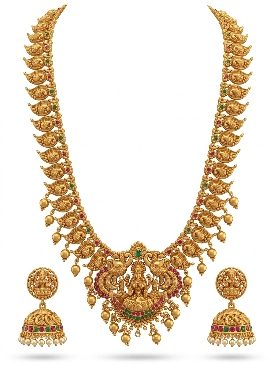 Traditional Temple Jewellery Necklace Set with Earrings