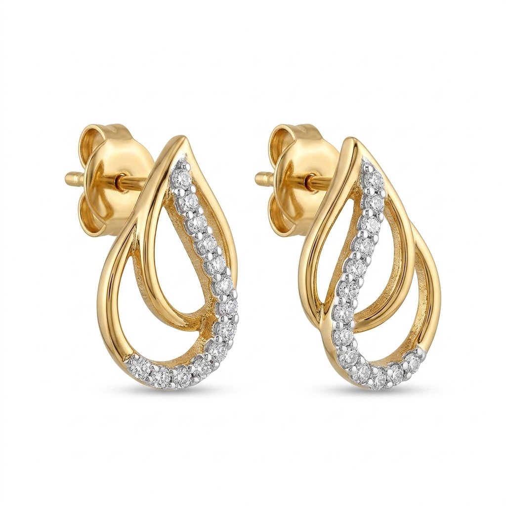 Gold Plated Teardrop CZ Stud Earrings for Women