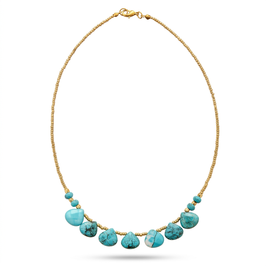 Turquoise Beaded Gold Tone Necklace for Women