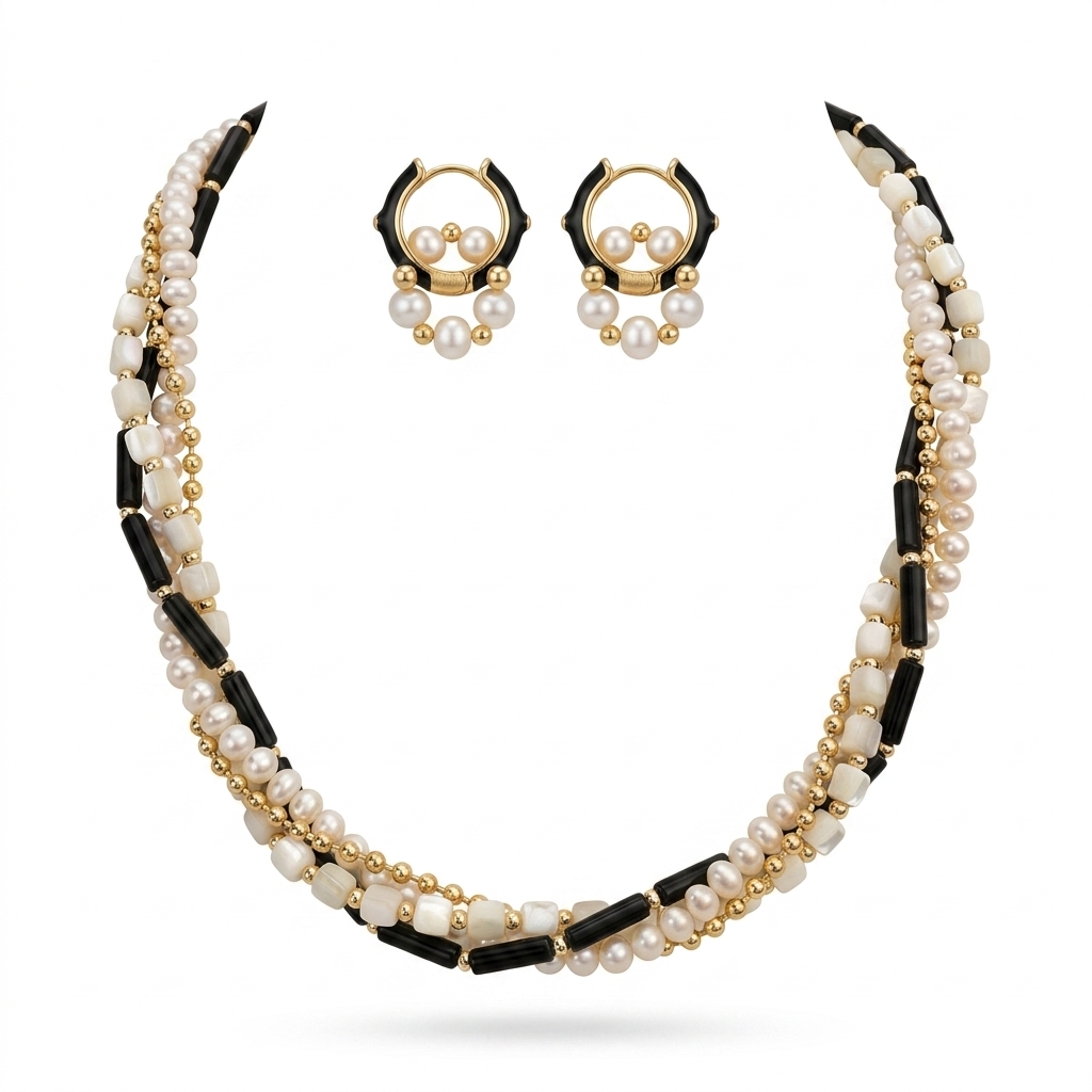 Elegant Pearl Beaded Necklace Earring Set