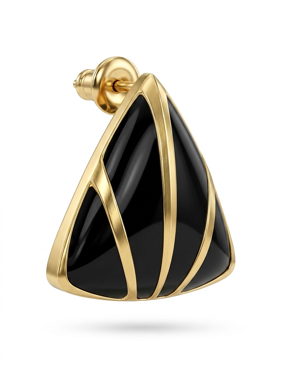 Stylish Black Gold Geometric Stud Earring