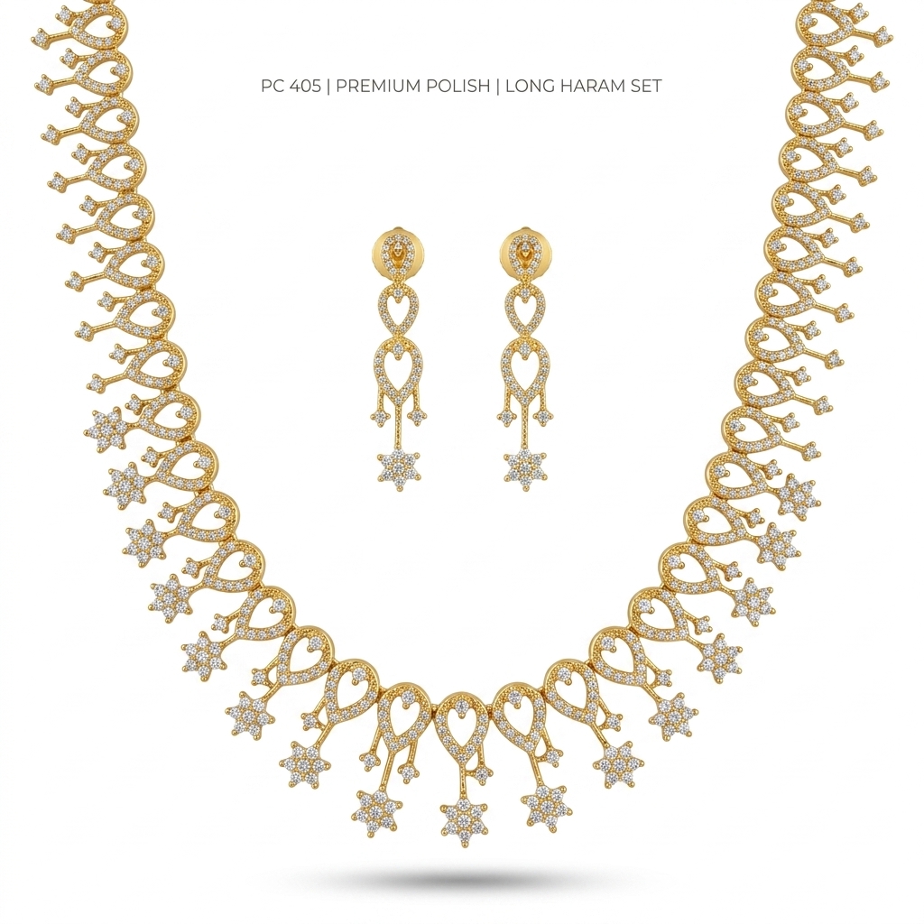 Gold Plated CZ Long Haram Necklace Set