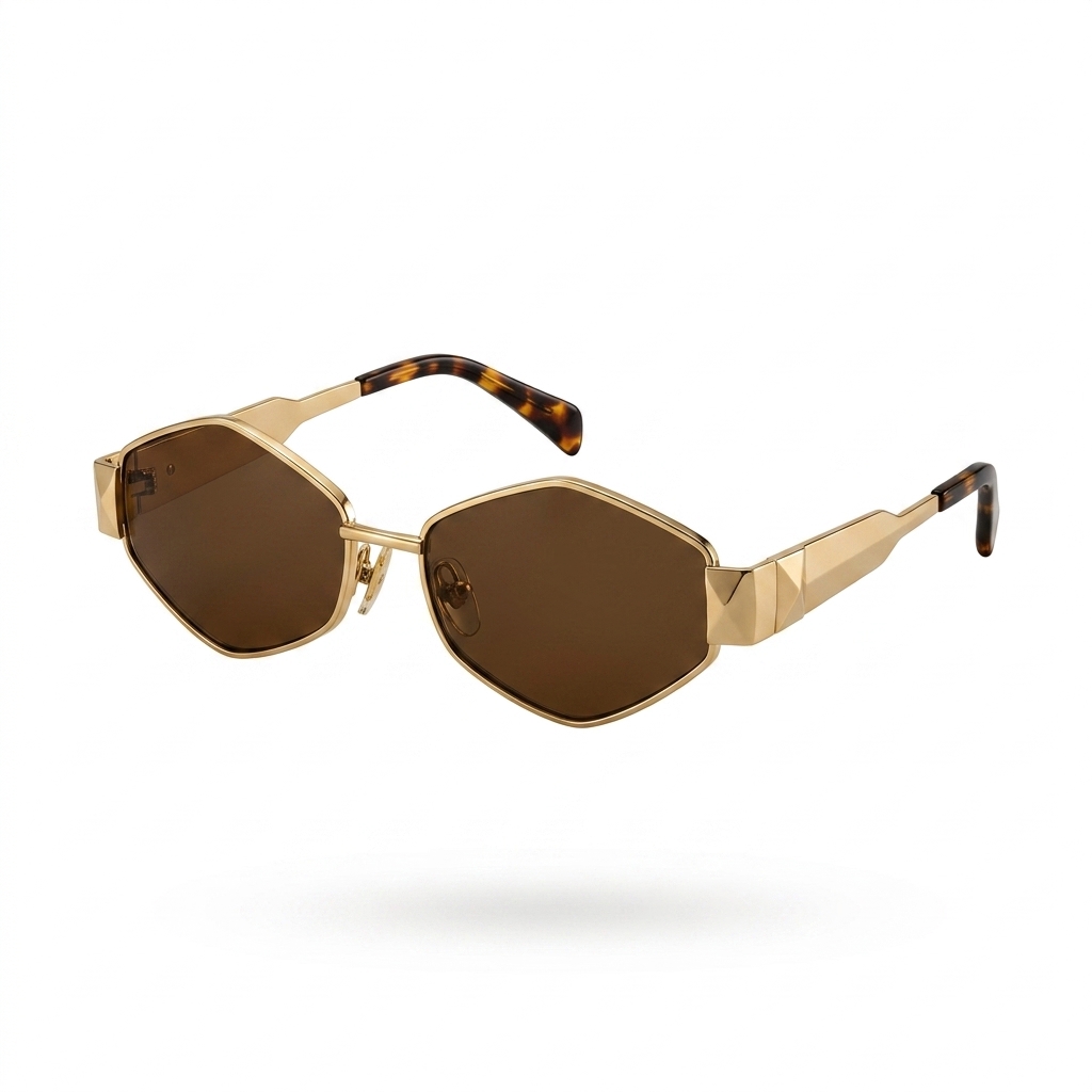 Gold Hexagonal Sunglasses | UV Protection