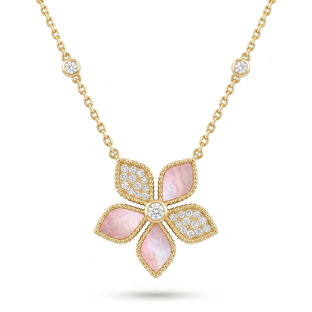 Flower Pendant Necklace Gold Tone