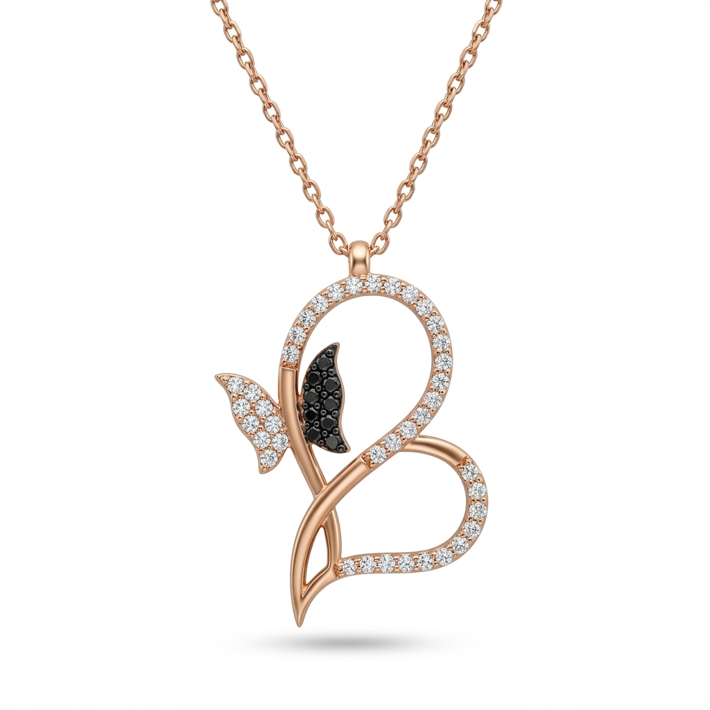 Butterfly Heart Rose Gold Plated Necklace