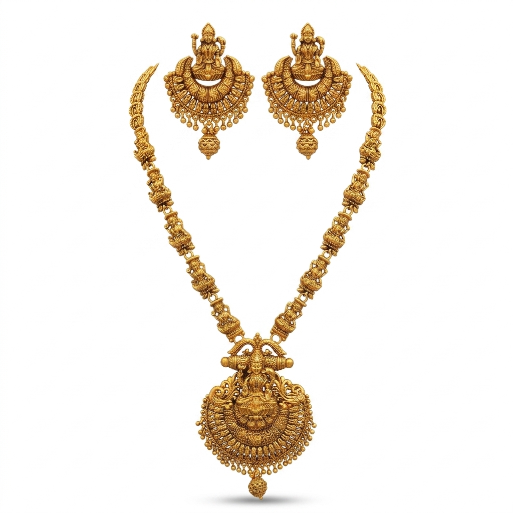 Lakshmi Temple Gold Plated Necklace Set