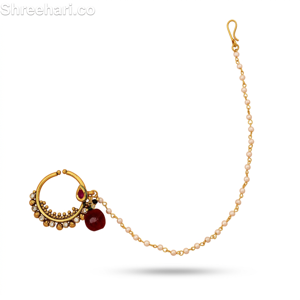 Ethnic Gold Plated Pearl Nath for Women