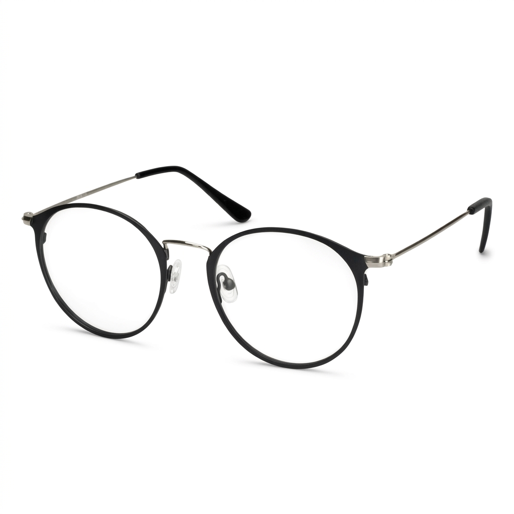 Unisex Round Eyeglasses Frame Black & Silver