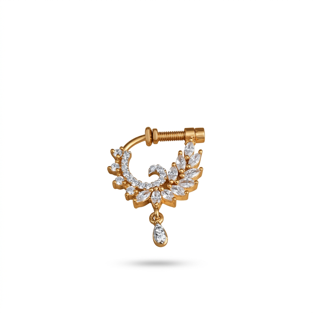 Traditional Gold Plated Nose Pin | CZ Nath