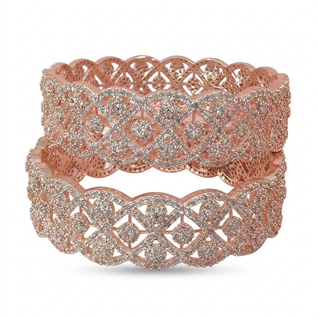 Rose Gold Plated AD Bangles | CZ Stone Kada Set