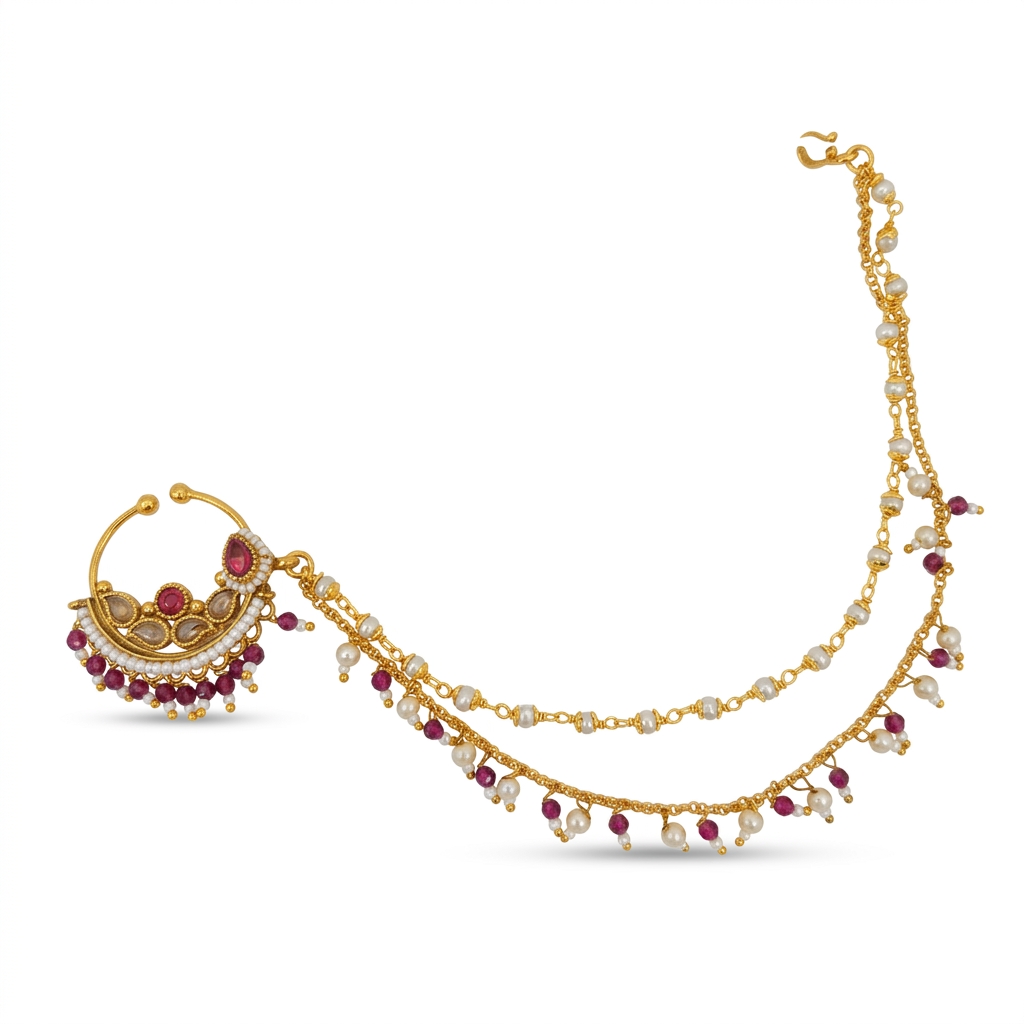 Traditional Gold Plated Nath with Chain