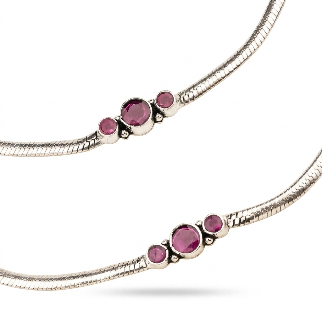 Stylish Oxidized Silver Plated Stone Anklets for Women