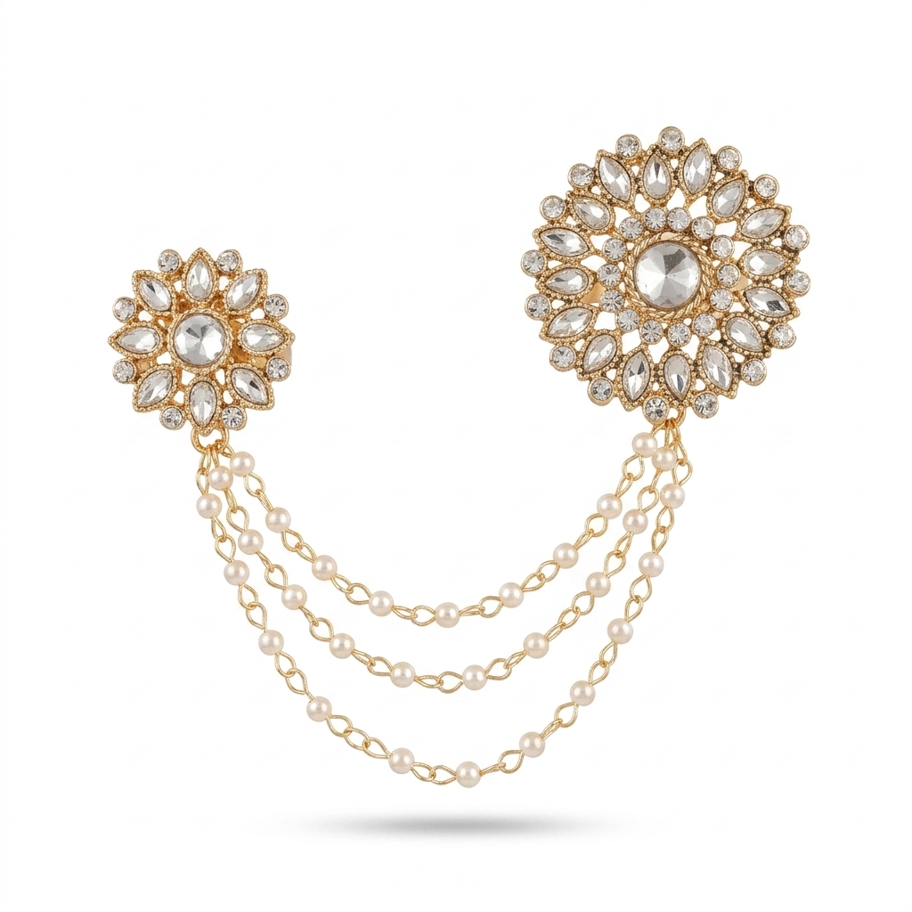 Traditional Kundan Pearl Brooch for Men