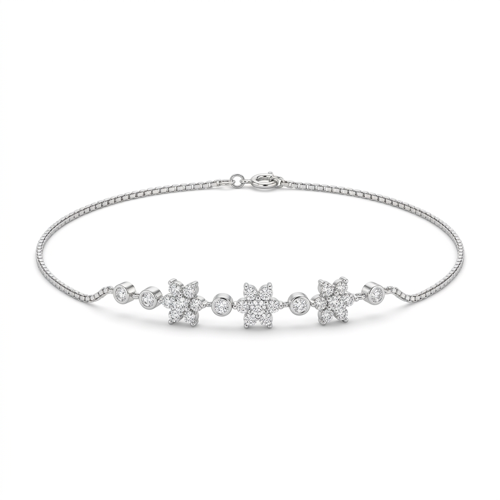 Floral CZ Design Silver Bracelet for Women