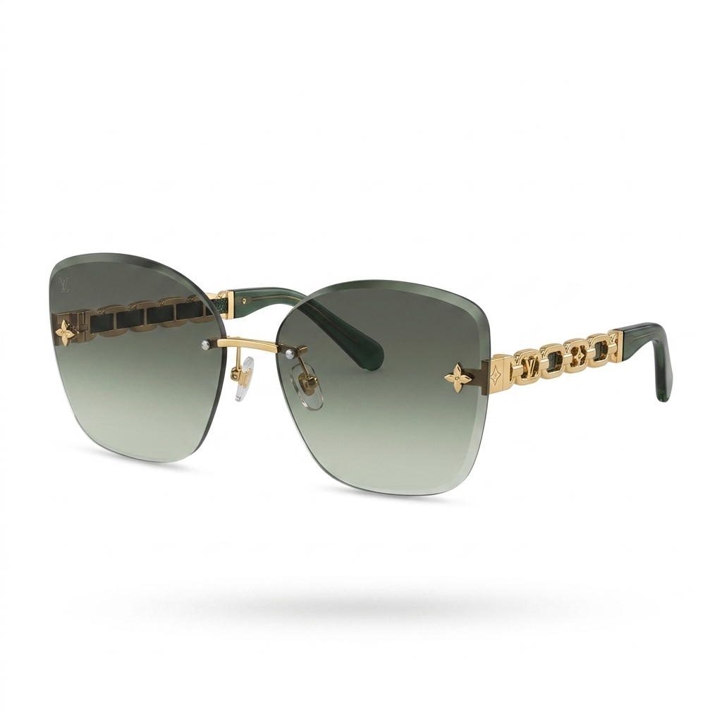 Green Gradient Rimless Chain Link Sunglasses