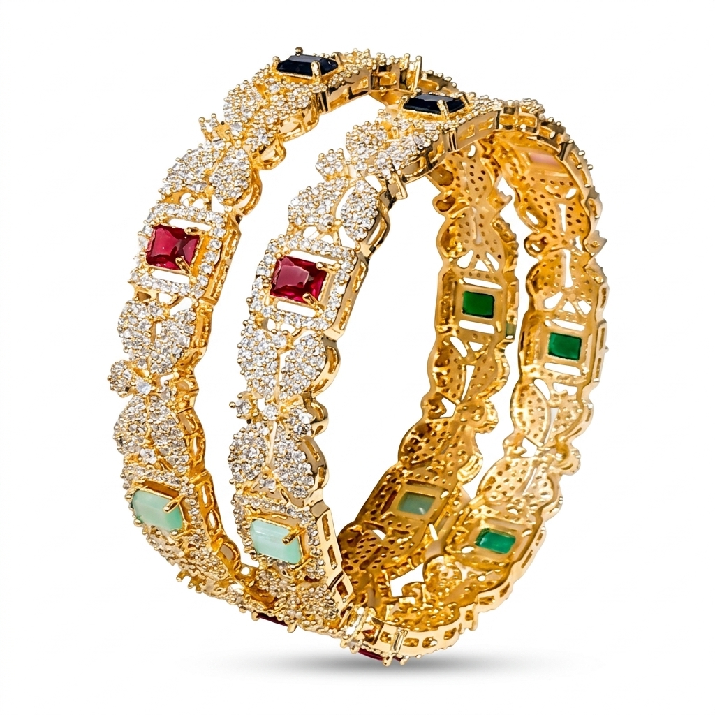 Gold Plated AD Stone Bangle Set for Women