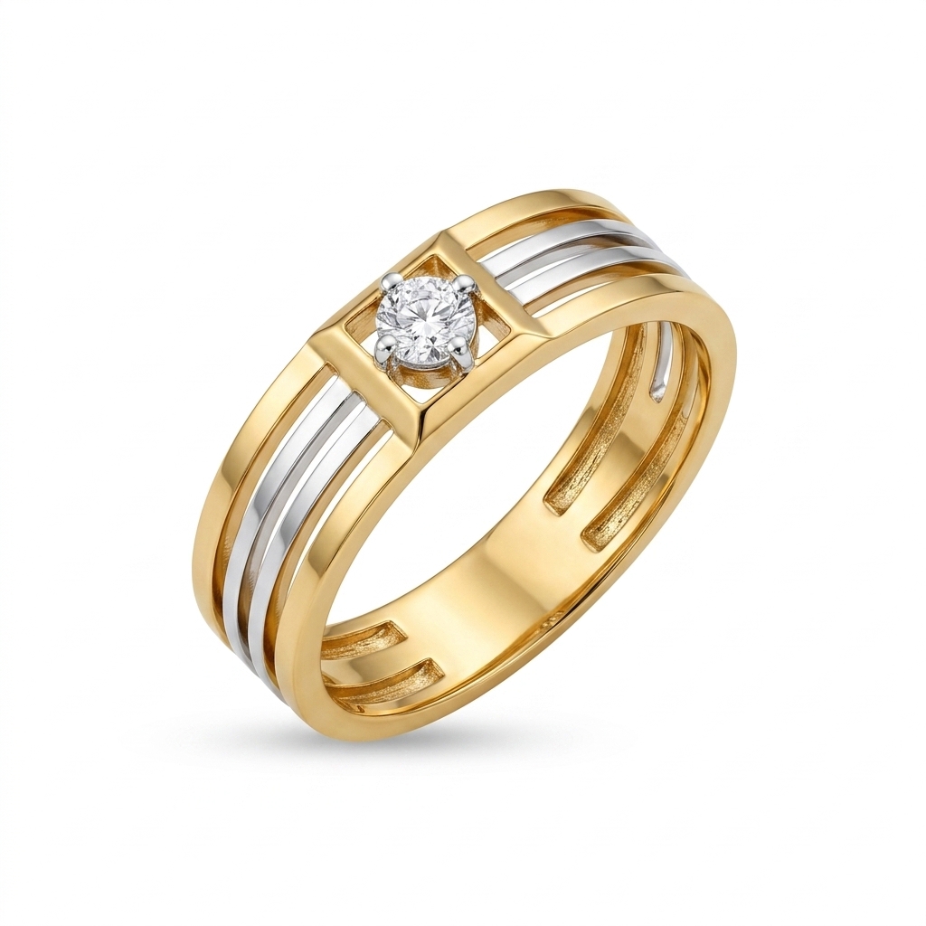 Dual Tone Solitaire CZ Ring for Men