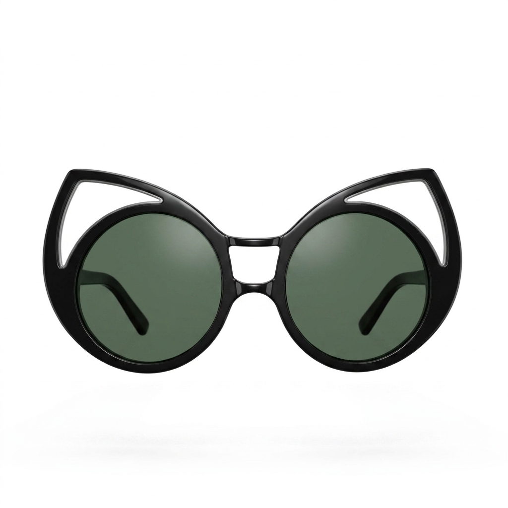 Cat Eye Round Frame Black Sunglasses for Women