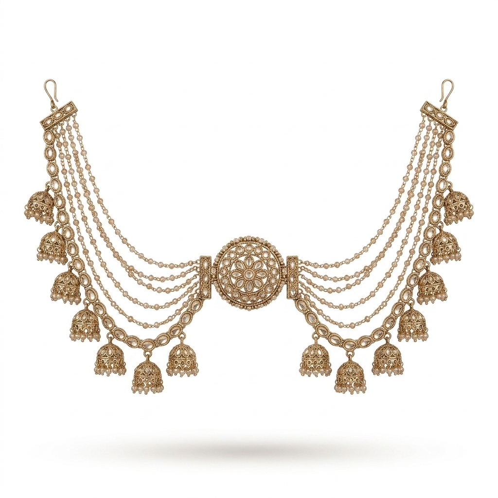 Kundan Pearl Mathapatti Ear Chain for Women