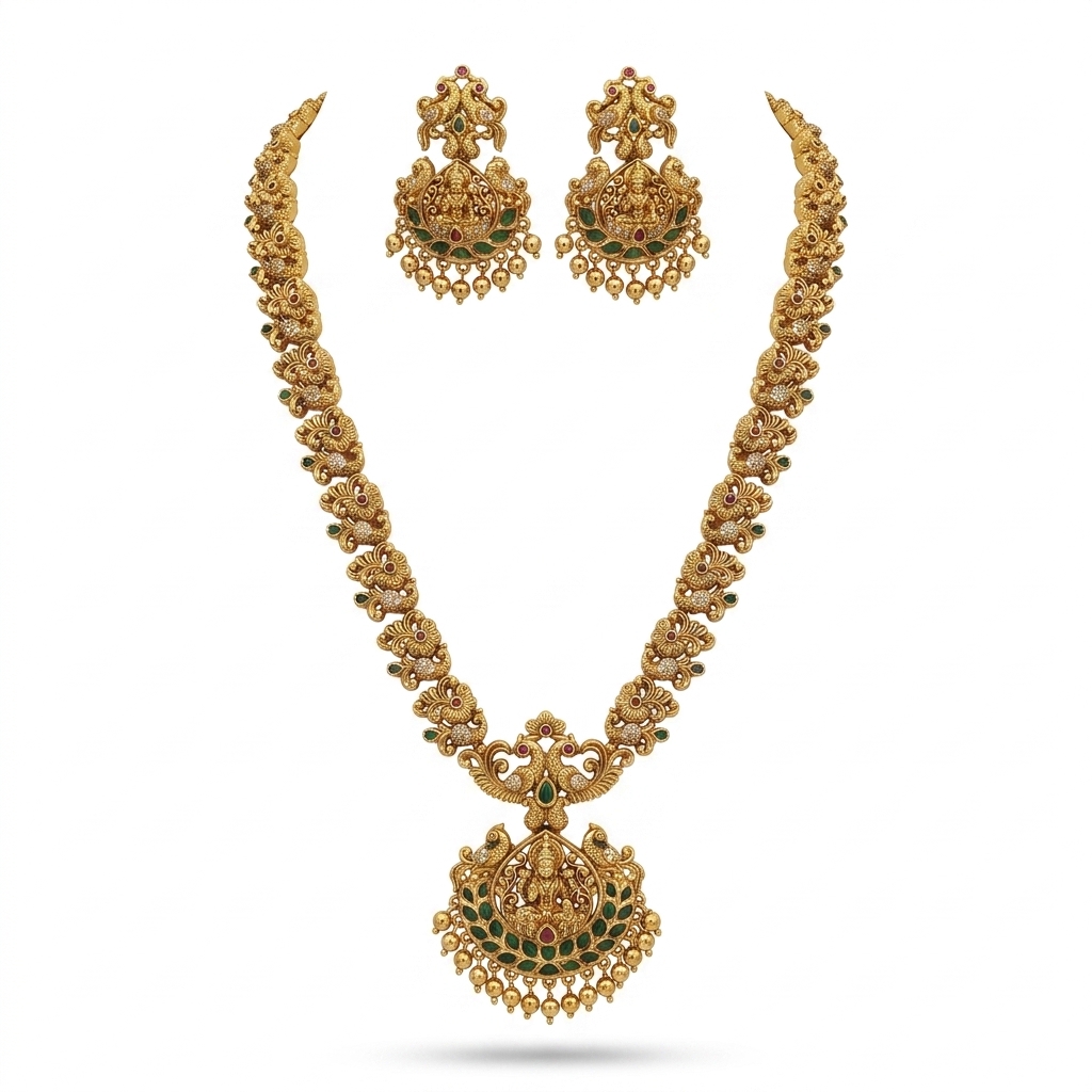 Traditional Gold Plated Lakshmi Necklace & Earrings