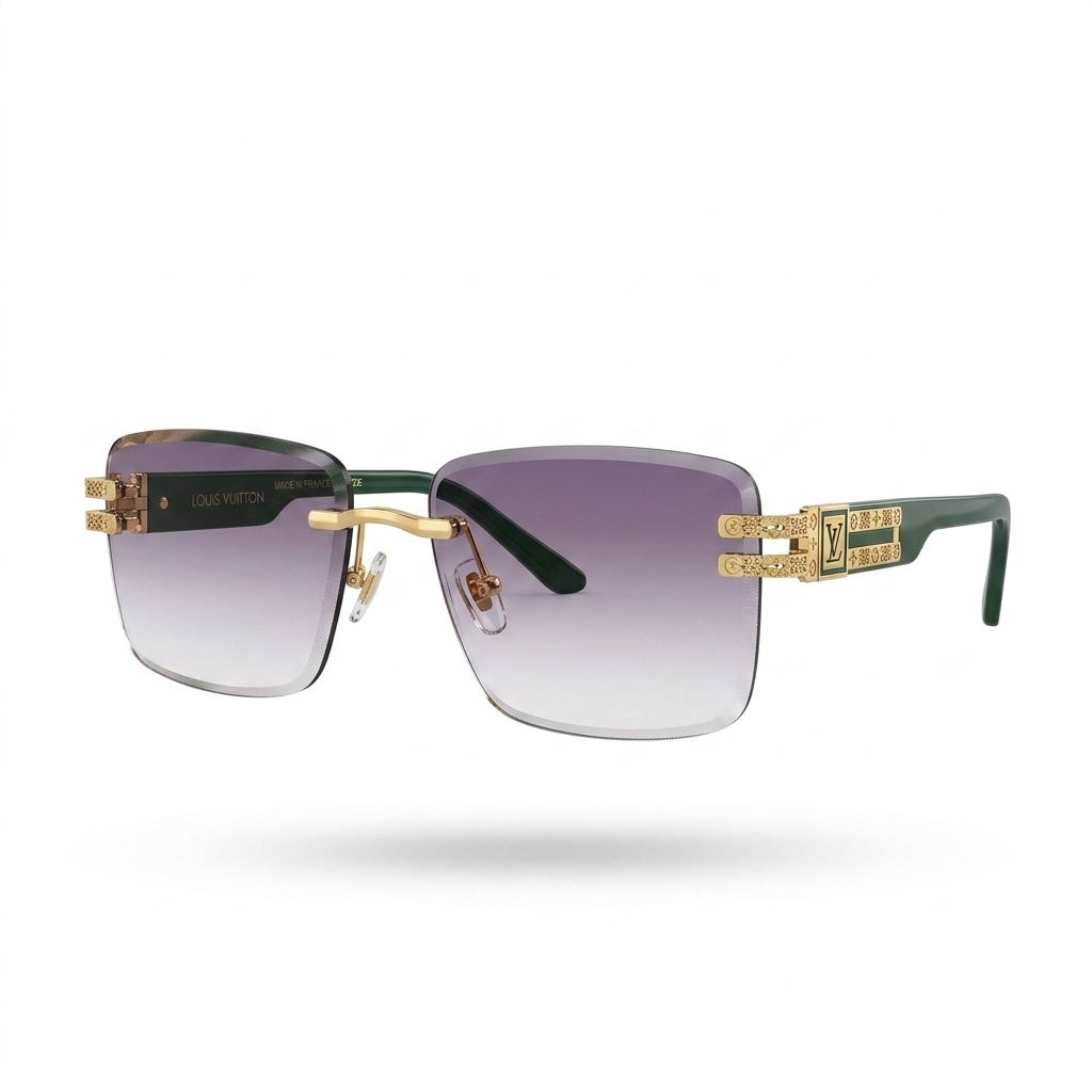 Stylish Rimless Green Gold Square Sunglasses