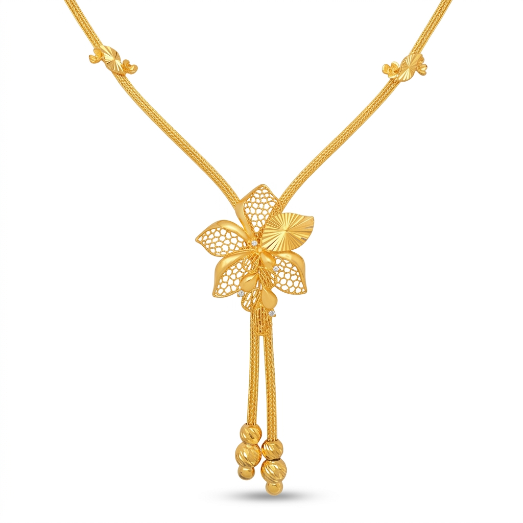 Elegant Floral Lariat Gold Plated Necklace for Women