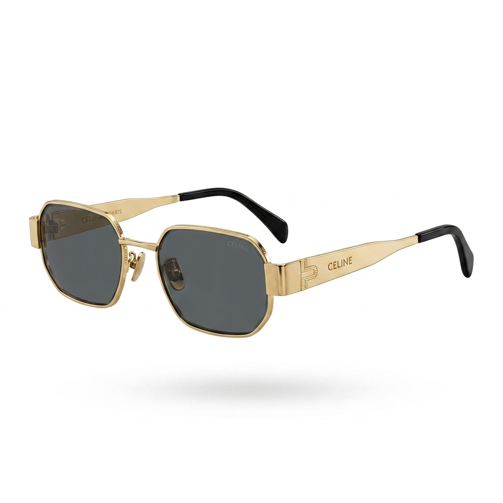 Hexagonal Gold Metal Frame Sunglasses
