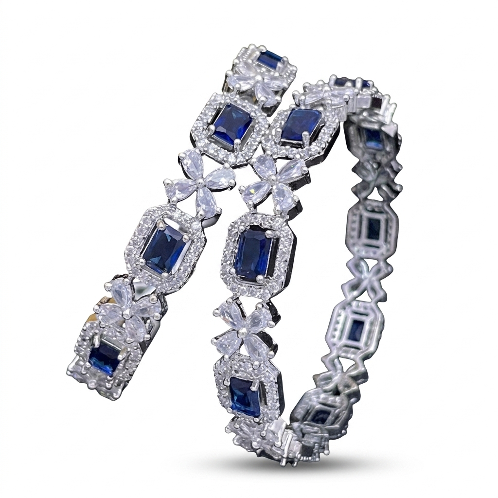 Sapphire Blue CZ AD Bangles Set for Women