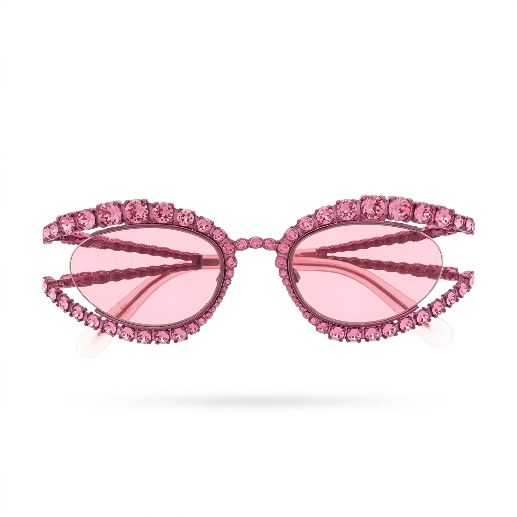 Pink Rhinestone Oval Sunglasses for Women