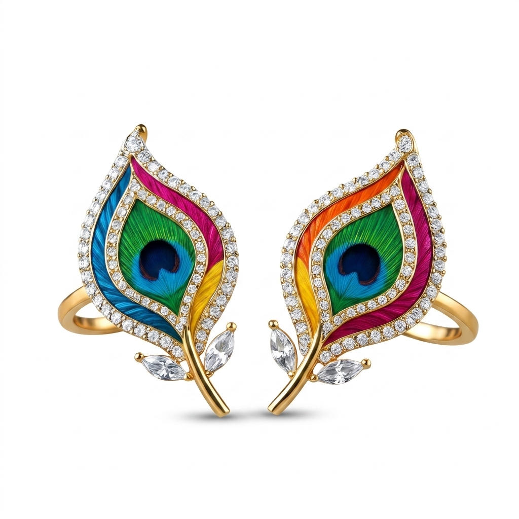 Peacock Feather Adjustable Rings for Women