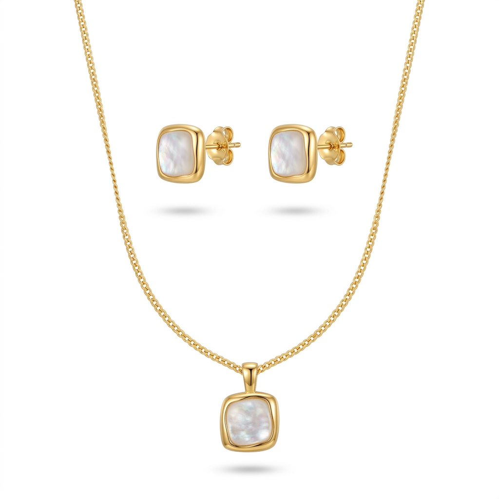 Gold Plated MOP Pendant & Stud Earring Set