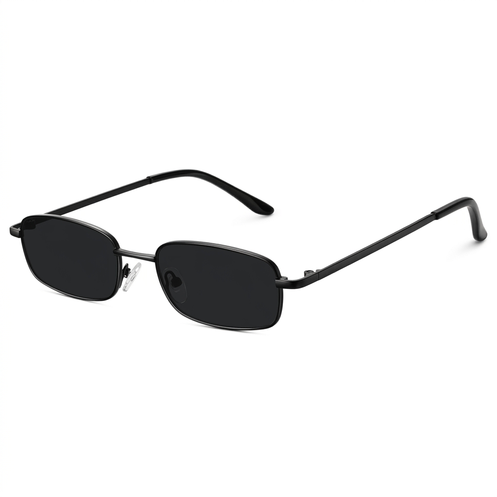 Unisex Black Metal Frame Rectangular Sunglasses