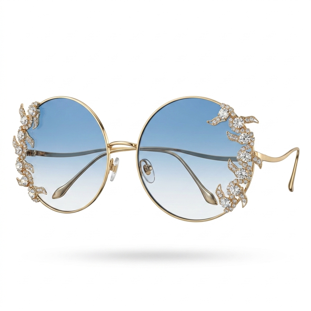 Crystal Embellished Round Sunglasses for Women