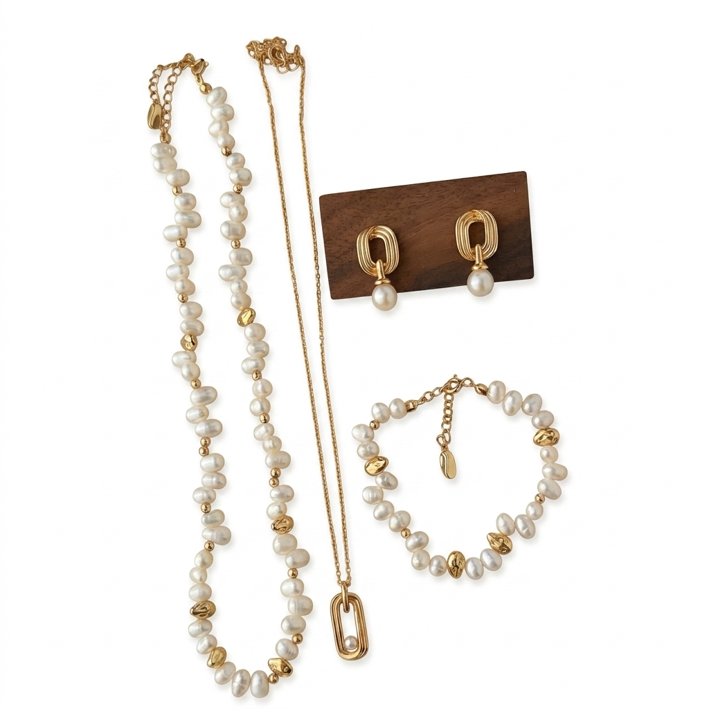 Elegant Baroque Pearl Gold Plated Jewellery Set