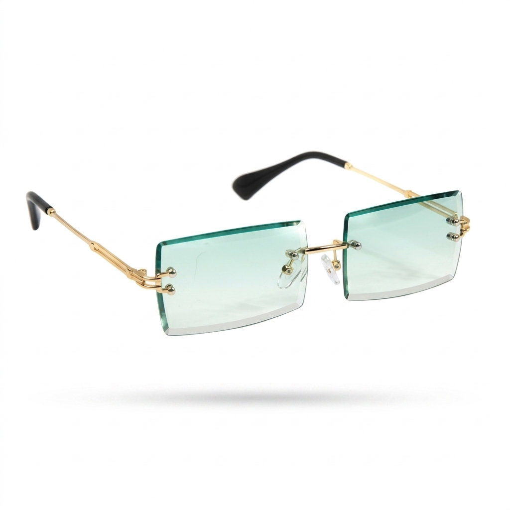 Trendy Rimless Square Green Sunglasses