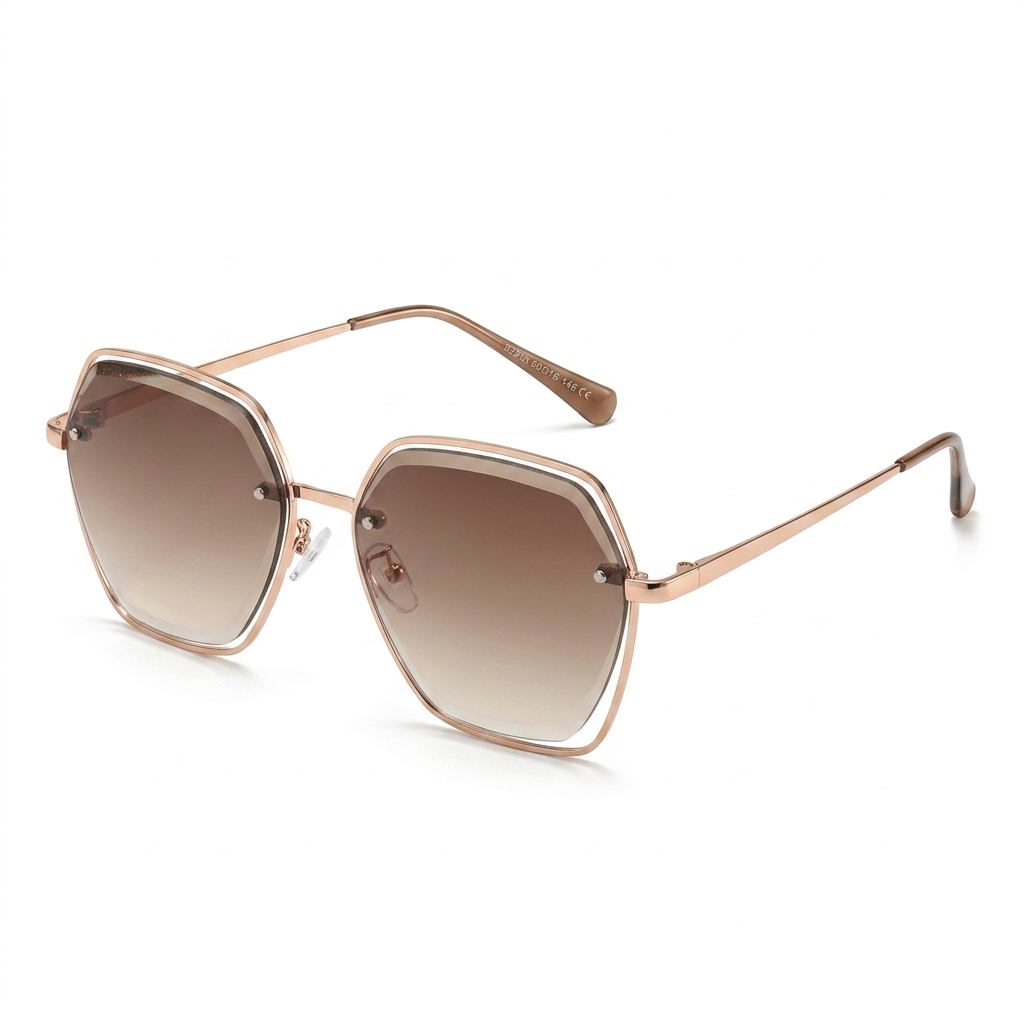 Octagonal Metal Frame Gradient Sunglasses for Women