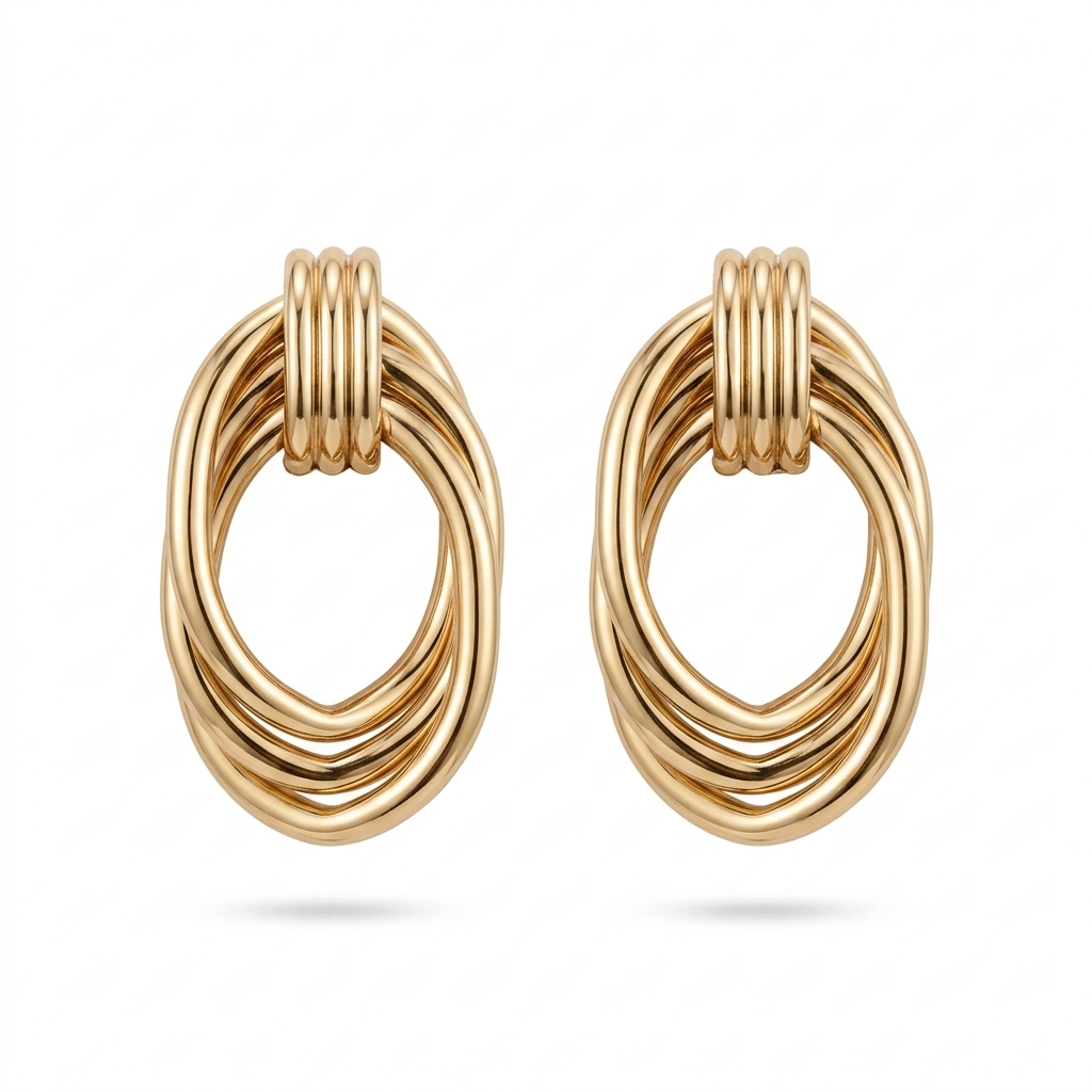 Gold Plated Multi Hoop Oval Drop Earrings for Women