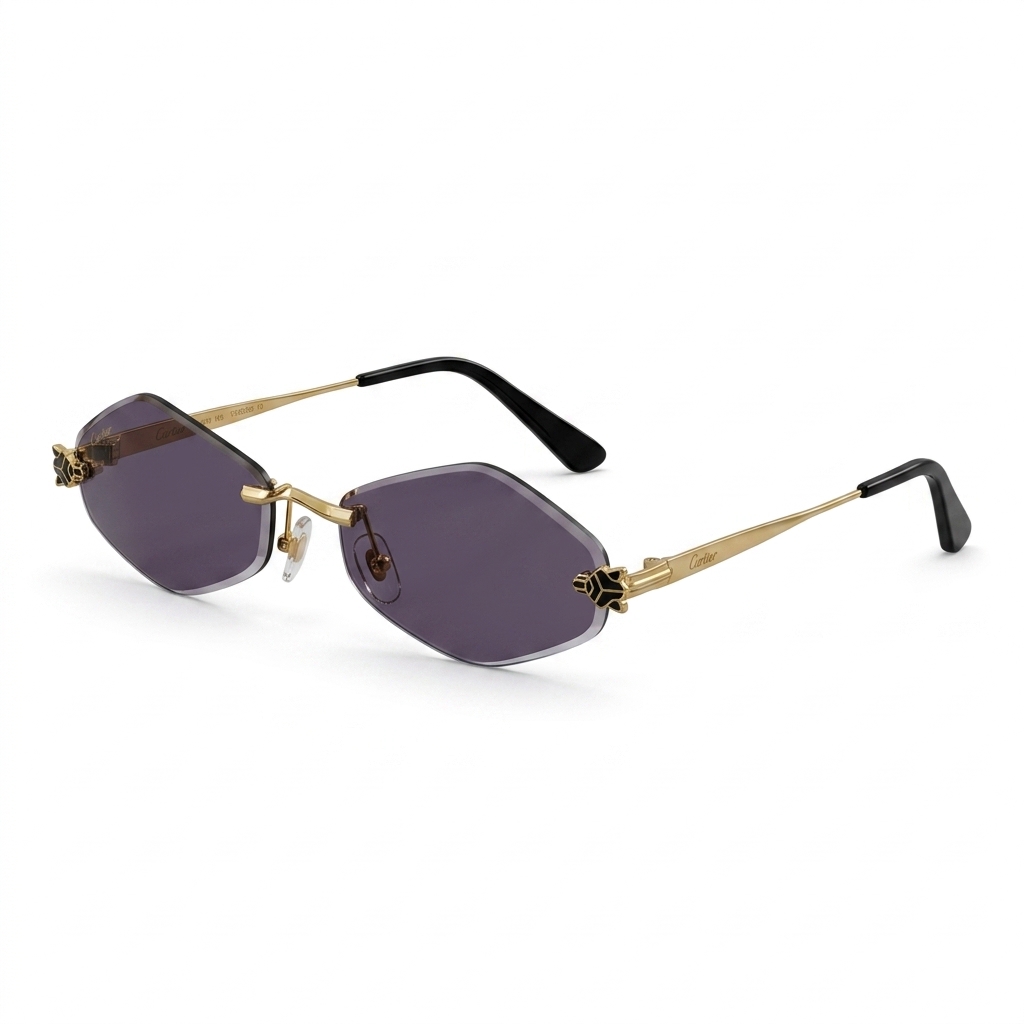 Cartier Style Rimless Hexagonal Sunglasses for Men & Women