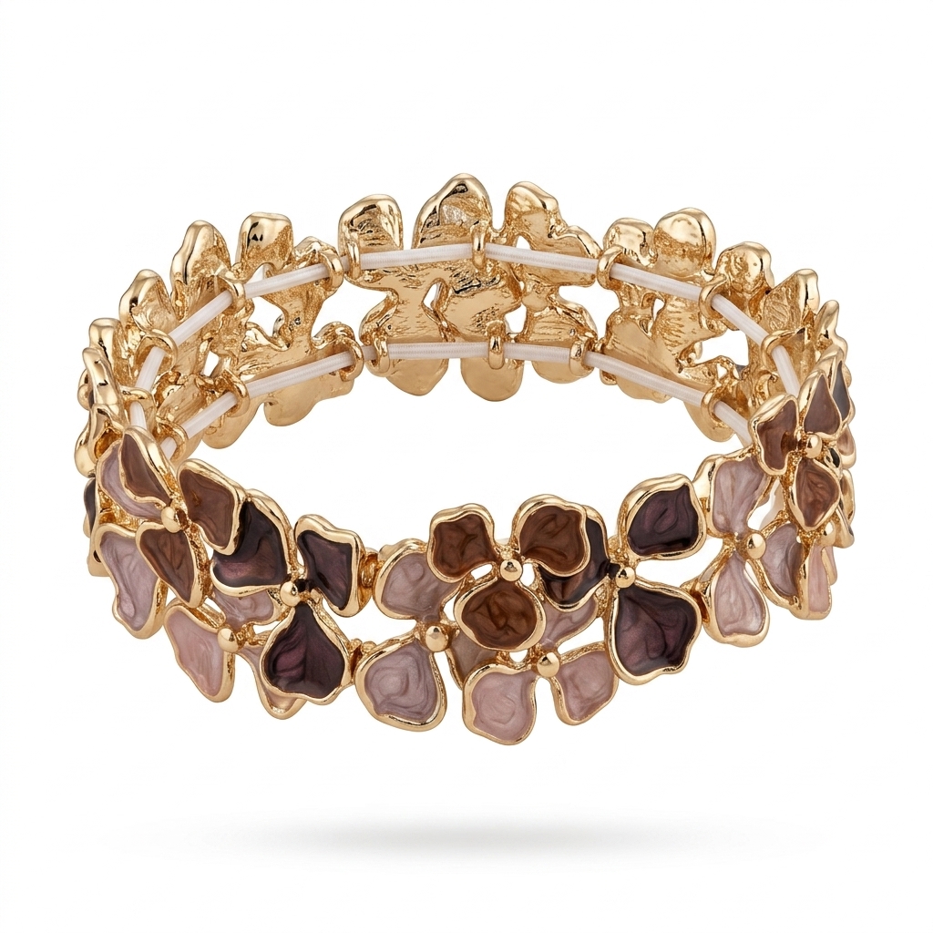 Elegant Gold-Toned Enamel Flower Stretch Bracelet