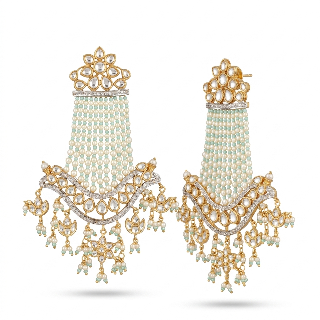 Kundan Pearl Chandelier Earrings for Women