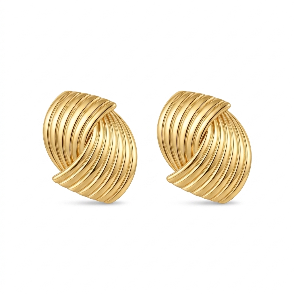 Stylish Gold Tone Ribbed Interlock Earrings for Women