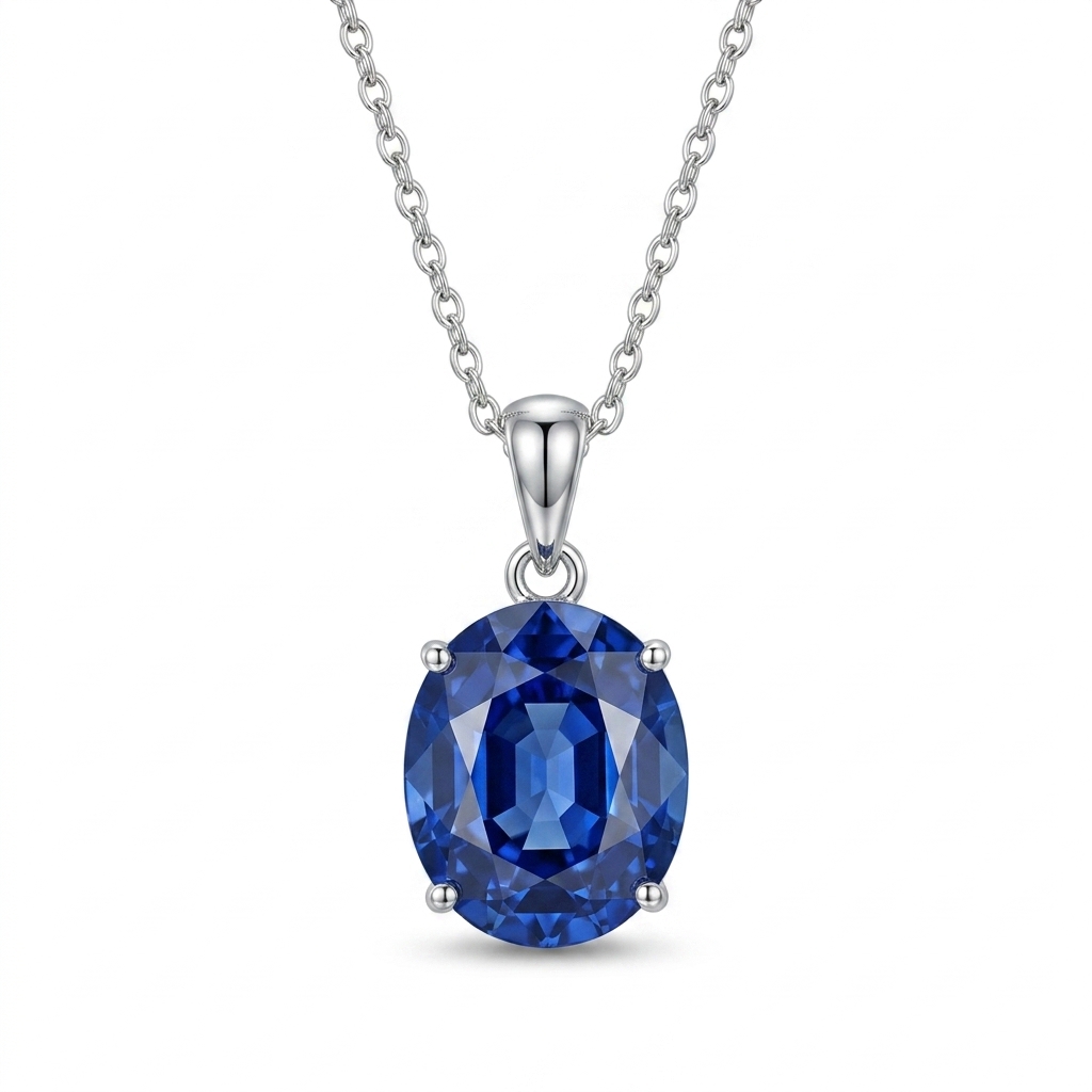 Silver Plated Blue Gemstone Pendant Necklace