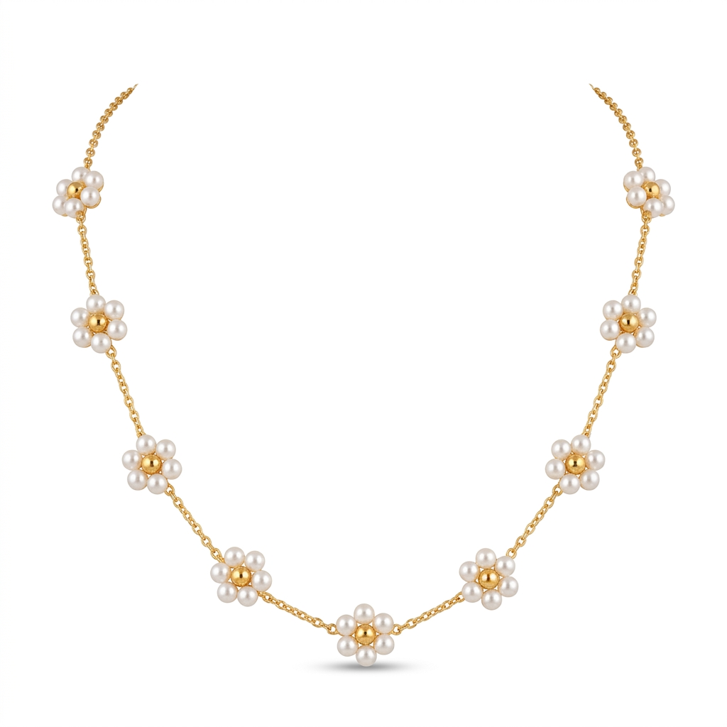 Pearl Daisy Flower Gold-Plated Necklace for Women