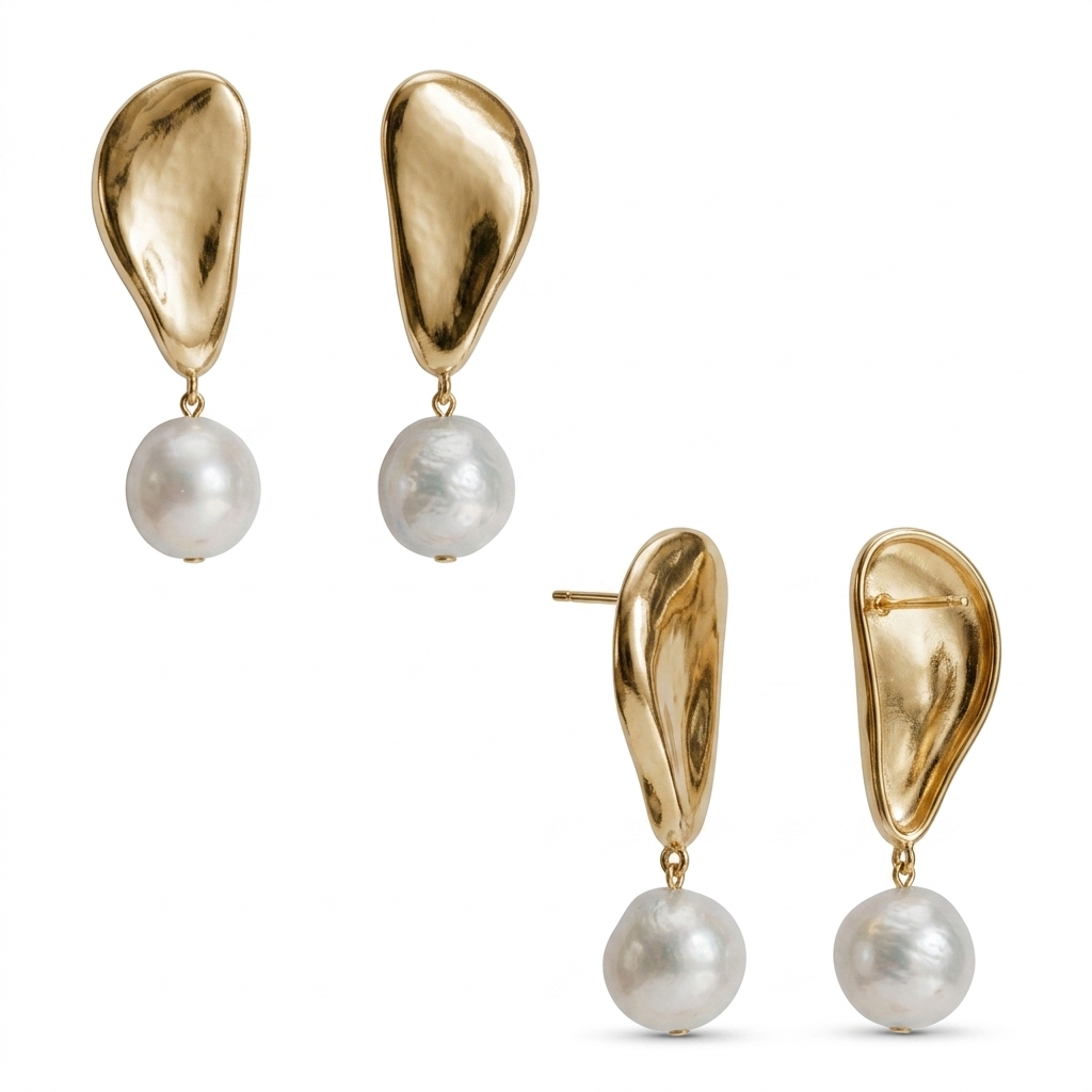 Trendy Gold Pearl Drop Earrings for Women